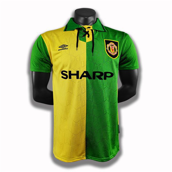 Manchester United Yellow and Green Retro Jersey 1992 Season