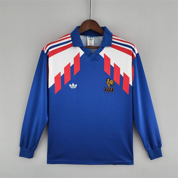 France Home long sleeve retro jersey 1988 1990 Season