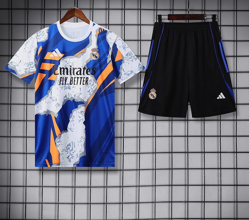Real Madrid White Blue Organge Short Sleeve Training Suit 25/26 - Image 3