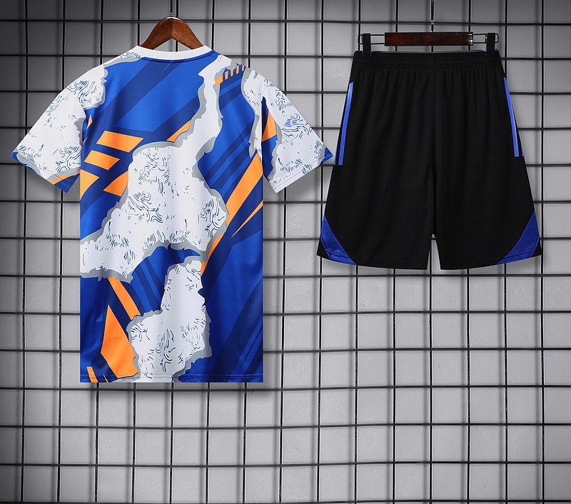 Real Madrid White Blue Organge Short Sleeve Training Suit 25/26 - Image 4