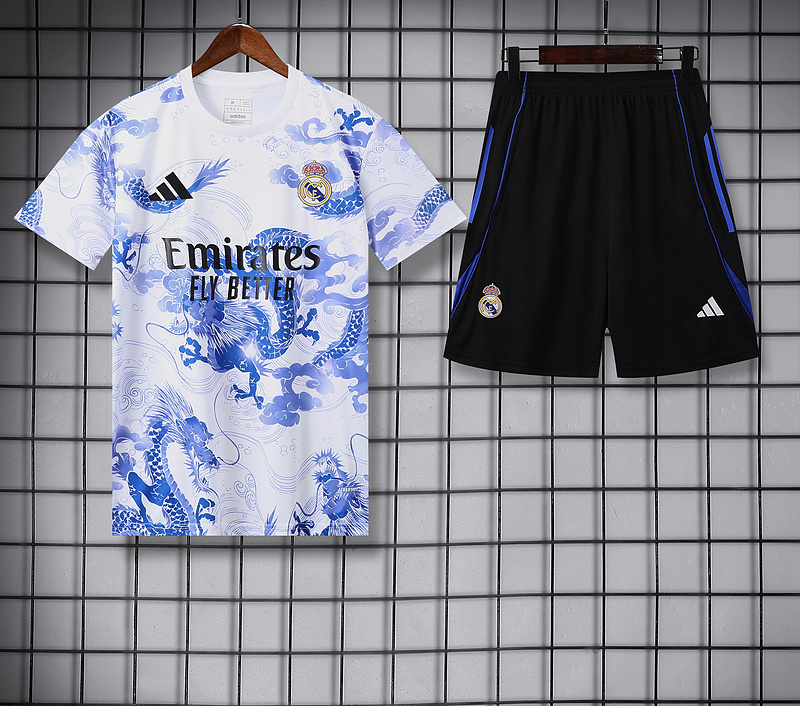 Real Madrid White and Blue Short Sleeve Training Suit 25/26 - Image 3