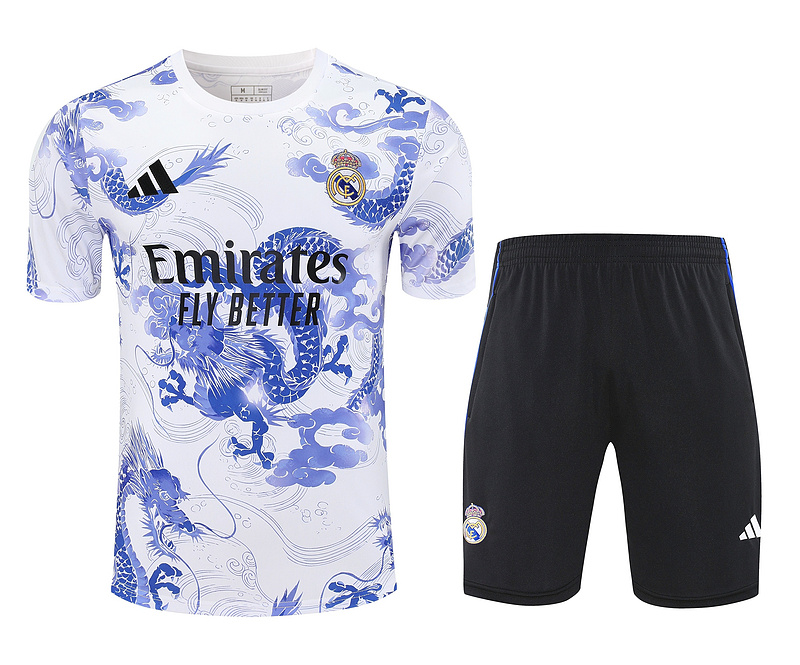 Real Madrid White and Blue Short Sleeve Training Suit 25/26